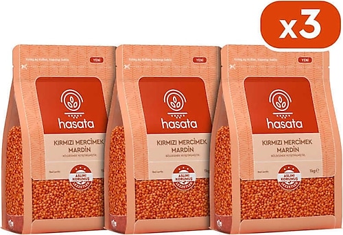 Hasata Mardin Kırmızı Mercimek 1 kg 3'lü