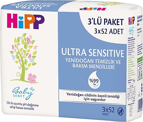 Hipp Ultra Sensitive Yenidoğan 52 Yaprak 3'lü Paket Islak Mendil
