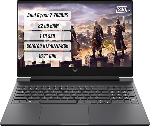 HP Victus 16-S0001NT 7Z4L9EA Ryzen 7 7840HS 32 GB 1 TB SSD RTX4070 16.1" QHD Gaming Laptop