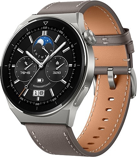 Huawei Watch GT 3 Pro 46mm Titanyum Kasa ve Gri Deri Kayış Akıllı Saat