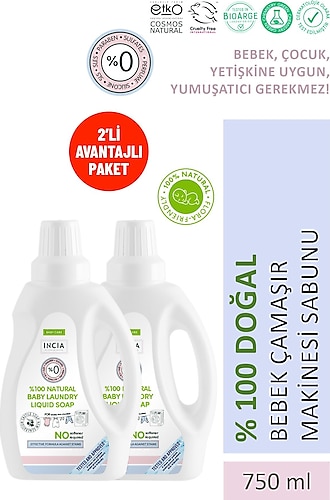 Incia Doğal Bebek Çamaşır Makinesi Sabunu 750 ml 2 Adet