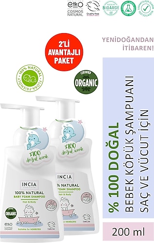 Incia Lavanta Konak Önleyici Yenidoğan Köpük Bebek Şampuanı 200 ml 2 Adet