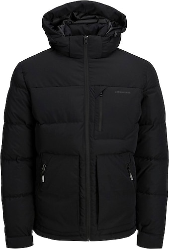 Jack&Jones Otto Puffer 12214648 Kapüşonlu Siyah Erkek Şişme Mont