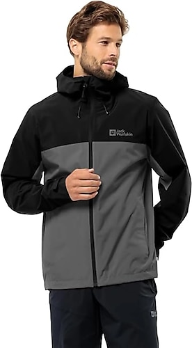 Jack Wolfskin 1115892_6945 Weıltal 2l Jkt M Outdoor Yağmurluk Siyah Gri