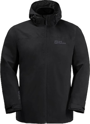 Jack Wolfskin Taubenberg 3IN1 1115311-6000 Kapüşonlu Siyah Erkek Outdoor Mont