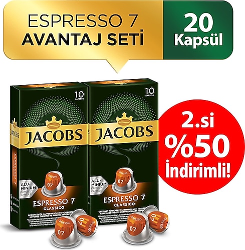 Jacobs Espresso 7 Classico Kapsül Kahve 10'lu 2 Adet