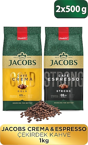 Jacobs ESPRESSO ÇEKİRDEK KAHVE 500GR + CAFE CREMA ÇEKİRDEK KAHVE 500GR