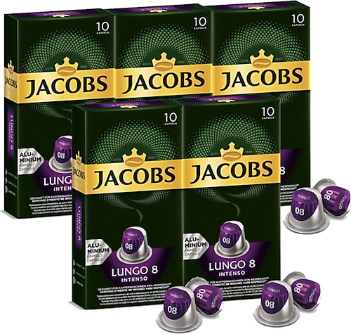 Jacobs Lungo 8 Intense Kapsül Kahve 10'lu 5 Adet