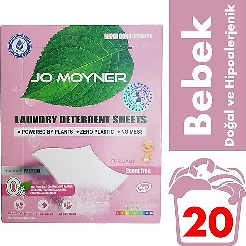 Jo Moyner Doğal Organik Kokusuz Bebek Çamaşır Deterjanı 20 Yaprak