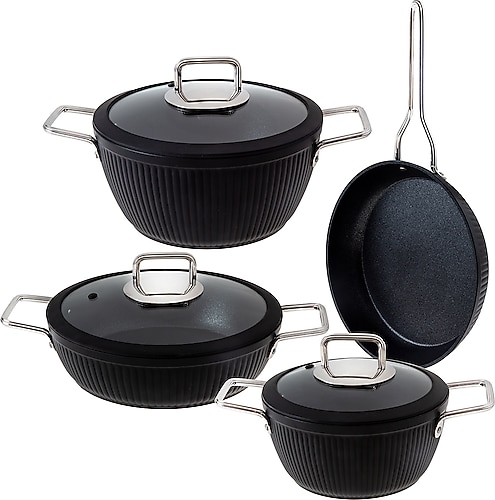 Jumbo Dublin Black 7 Parça Granit Tencere Seti