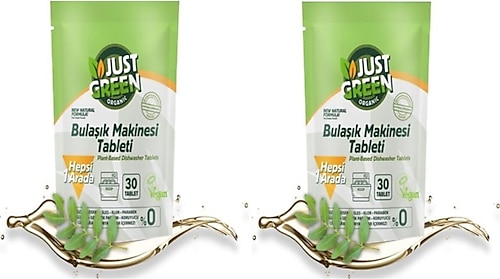 Just Green Organic 30'lu 2 Adet 60 Yıkama Bulaşık Makinesi Tableti