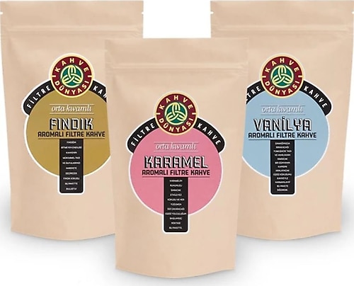 Kahve Dünyası 250 gr 3'lü Paket Vanilya Fındık Karamel Aromalı Filtre Kahve