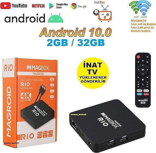 Kalite ANDROİD TV BOX 2G RAM / 32GB ROM ANDROİD 10 (İNAT TV YÜKLENEREK GÖNDERİLİR)