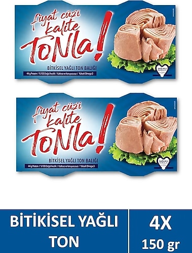 Kalite Tonla Ayçiçek Yağlı Ton Balığı 2x150 Gr X2 Adet