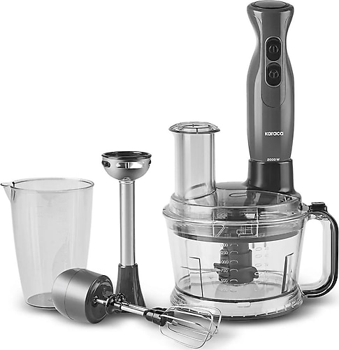 Karaca 6 in 1 Çok Amaçlı Mutfak Robotu , 2000W Turbolu Güçlü Motor, 1,5LT Geniş Hazne Gri