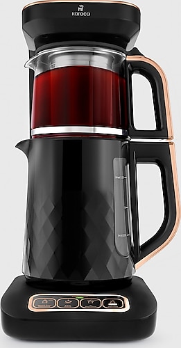 Karaca Çaysever Robotea Pro Quartz 4in1 2500 W Black Copper Konuşan Cam Demlikli Çay Makinesi
