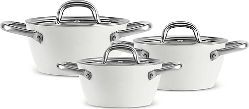 Karaca X Refika Birgül Swiss Crystal Creamy Metal Kulplu 6 Parça Midi Tencere Seti