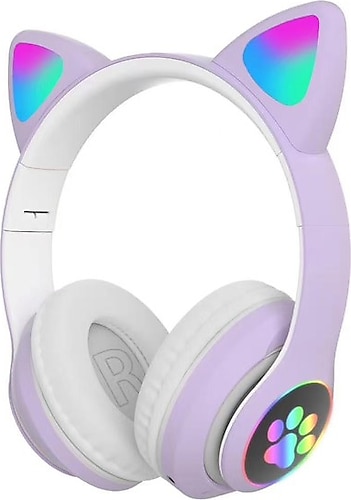 Karler STN-28 Mikrofonlu LED Işıklı Kulak Üstü Kedi Bluetooth Kulaklık Mor
