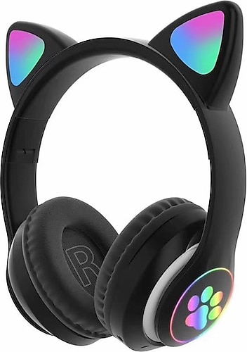 Karler STN-28 Mikrofonlu LED Işıklı Kulak Üstü Kedi Bluetooth Kulaklık Siyah