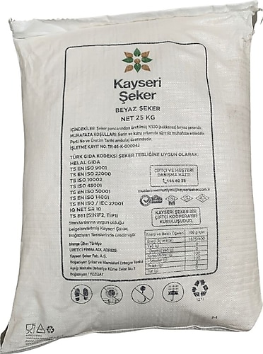 Kayseri Şeker Kristal Toz Şeker 25 kg