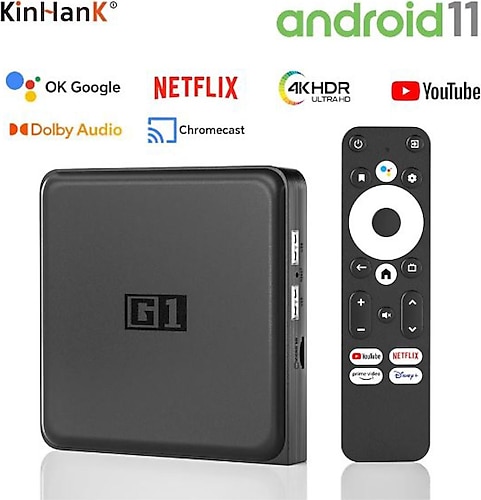 Kinhank G1 Android 11 Netflix 4K Ultra HD Google sertifikalı Dolby Vision HDR10 + 4G 32G WiFi6 TV kutusu ve oyun konsolu