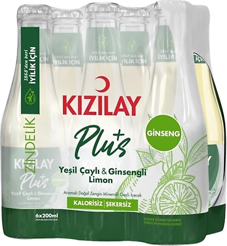 Kızılay Plus Yeşil Çaylı & Ginsengli Limon Aromalı Maden Suyu 6x200 ml