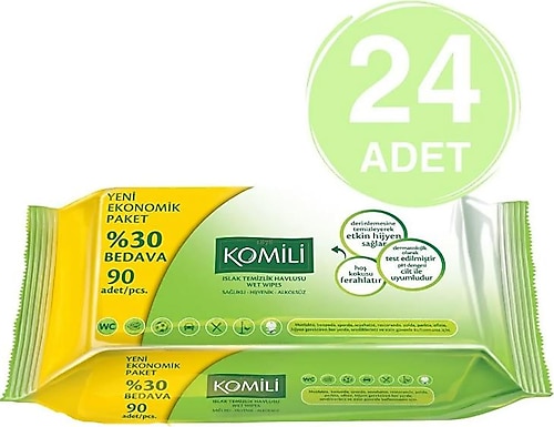 Komili 90 Yaprak 24'lü Paket Islak Mendil