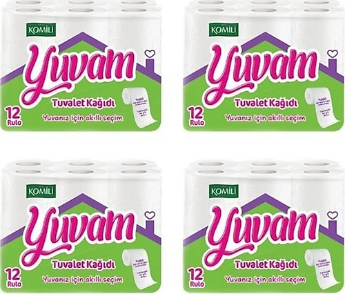 Komili Yuvam Profesyonel 2 Katlı 12 Rulo 4'lü Paket Tuvalet Kağıdı