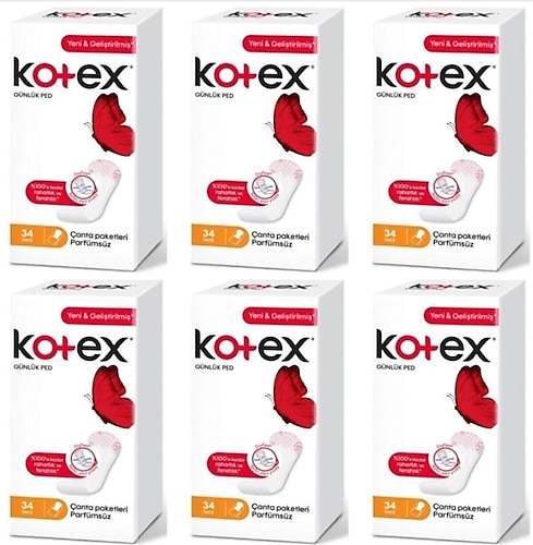Kotex İnce Parfümsüz 34'lü 6 Adet Günlük Ped