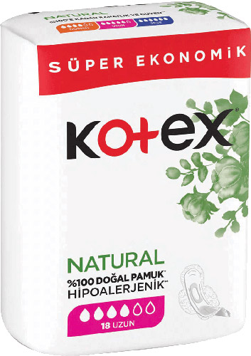 Kotex Natural Hipoalerjenik Hijyenik Ped Uzun 18'li