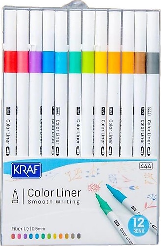 Kraf Color Liner 0.5 mm 12 Renk Keçeli Kalem
