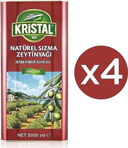 Kristal Dolgun Güçlü Natürel Sızma Zeytinyağı 5 lt 4'lü