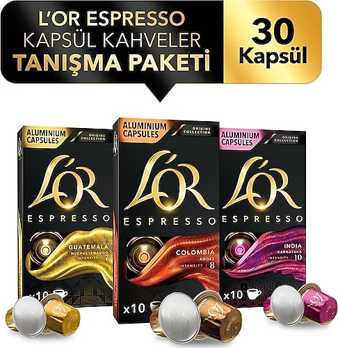 L'OR Espresso Origin India - Colombia - Guatemala 3'lü Tanışma Paketi 30 Kapsül