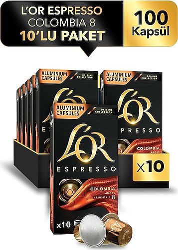 L'Or Espresso Origins Collection Colombia Intensity 8 Alüminyum Kapsül Kahve 10'lu 10 Adet