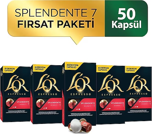 L 'Or Espresso Splendente Intensity 7 Alüminyum Kapsül Kahve 10'lu 5 Adet