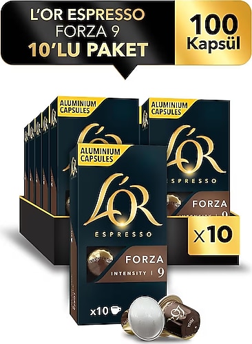 L'OR - Forza - Intensity 9 - Nespresso Uyumlu Kapsül Kahve Fırsat Paketi 10 x 10 Paket (100 Adet)
