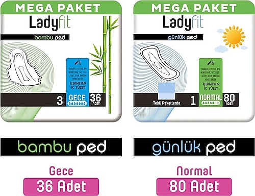 Lady Fit Ladyfit Bambu Ped Mega Gece 36 Adet + Günlük Ped Mega Normal 80 Adet