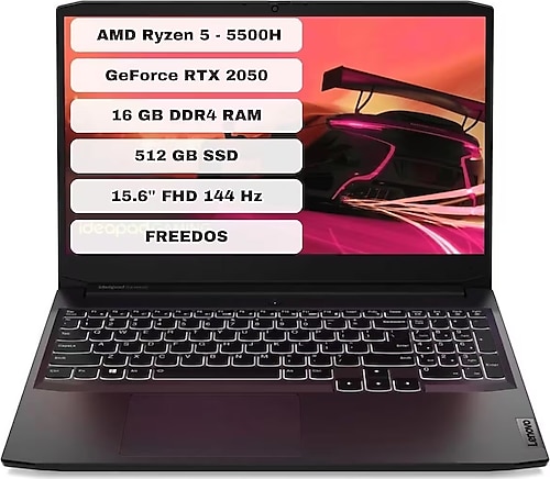 Lenovo Ideapad Gaming 3 Amd Ryzen 5 5500H 16GB 512GB SSD RTX2050 Freedos 15.6" Fhd Taşınabilir Bilgisayar 82K202BRTX16