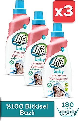 Life By Fakir Bitkisel Bazlı Konsantre Bebek Çamaşır Yumuşatıcısı 1500 ml 3 Adet