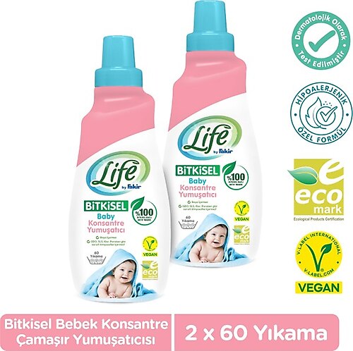 Life By Fakir Bitkisel Bebek Çamaşır Yumuşatıcısı 1500 ml x 2 Adet - 3 lt