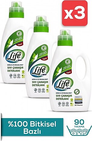 Life By Fakir Bitkisel Vegan 1500 ml 30 Yıkama 3'lü Sıvı Çamaşır Deterjanı