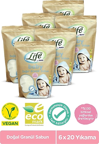Life by Fakir Doğal Bebek Granül Toz Sabun 1 kg x 6 Adet Avantaj Seti