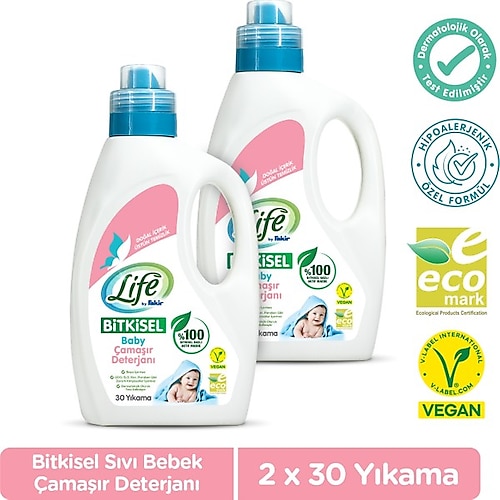 Life By Fakir Vegan Bitkisel Sıvı Bebek Deterjanı 1500 ml x 2 Adet - 3 lt