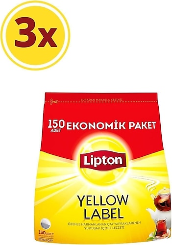 Lipton Yellow Label 3.2 gr 150'li 3 Adet Demlik Poşet Çay