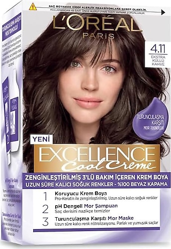 Loreal Paris Excellence Cool Creme 4.11 Ekstra Küllü Kahve Saç Boyası