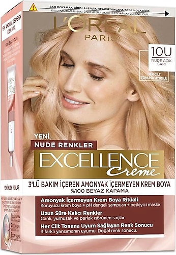 Loreal Paris Excellence Creme 10U Nude Açık Sarı Saç Boyası