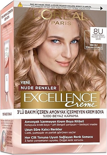 Loreal Paris Excellence Creme 8U Nude Koyu Sarı Saç Boyası