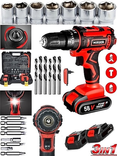 Mager Alman 58 Watt 8 Ah Metal Şanzıman Darbeli Li-ıon Bataryalı Çift Akülü Vidalama Matkap