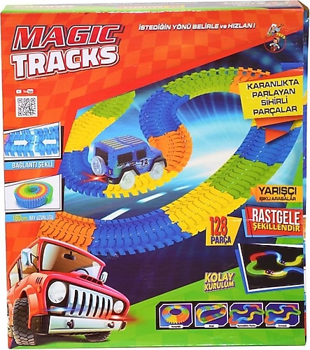 Magic Tracks Karanlıkta Parlayan Yarış Pisti ve Işıklı Yarışçı Arabalar 128 Parça