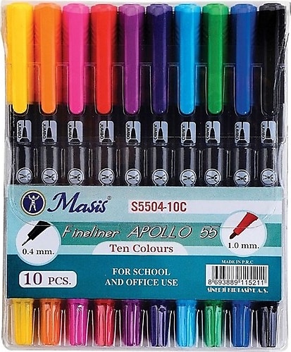 Masis Apollo 55 1.0 mm - 0.4 mm 10'lu Çift Uçlu Fineliner Kalem